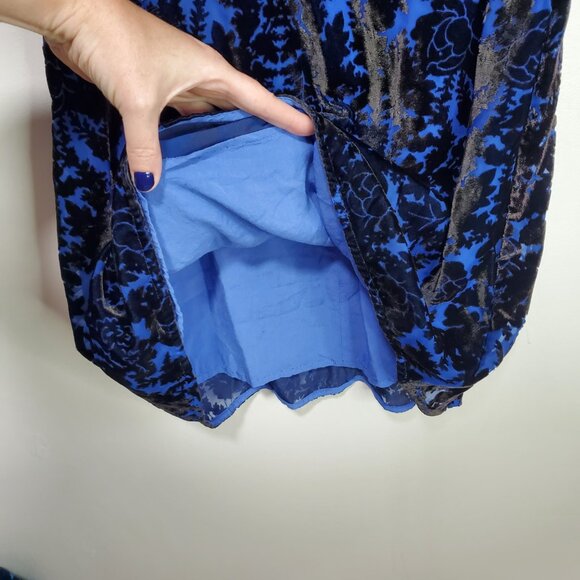 BY ANTHROPOLOGIE Mock-Neck Velvet Mini Dress Open Back Burnout SS Blue Women's 4 - Picture 5 of 16
